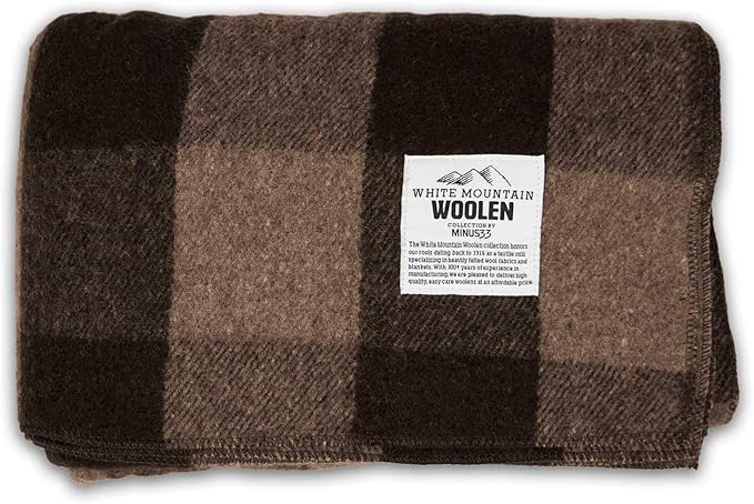 Lodge Twin Blanket - 80% Recycled Wool - Buffalo Plaid - Warm Throw Blanket - Thick - Washable - 65W x 90L - Brown and Tan Plaid