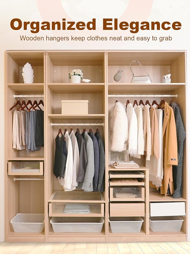 HOUSE DAY Cherry Wooden Hangers 20 Pack, Heavy Duty Wooden Coat Hanger for Closet, Solid Wood Hanger with Non Slip Pant Bar, Smooth Finish Wood Clothes Hangers for Shirts, Suits Jackets, Dress