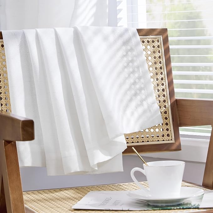 jinchan White Linen Curtains for Living Room Bedroom 20 Inchs Long 2 Panel Set Light Filtering Farmhouse Curtains Aesthetic Decor 10ft Extra Long Drapes, Rod Pocket/Back Tab 50W x 120L