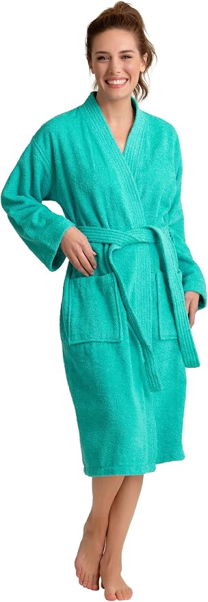 Women's Turkish Terry Kimono Style Bathrobe - 100% Cotton Robe for Women - Comfortable & Absorbent - Soft & Cozy Wear