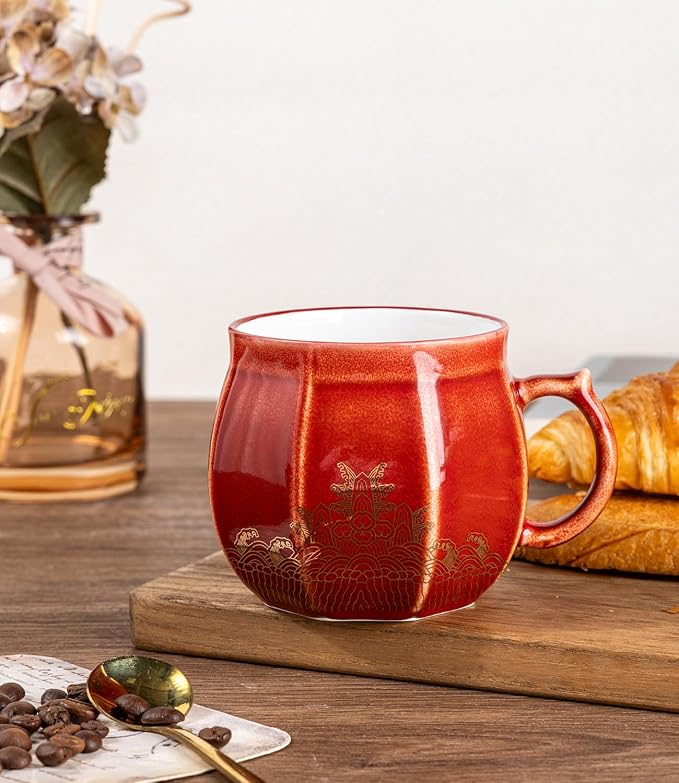 AmorArc 12 oz Coffee Mug, Ceramic Coffee Cups for Latte CappuccinoTea, Easy to Hold&Clean, Dishwasher&Microwave Safe, Red