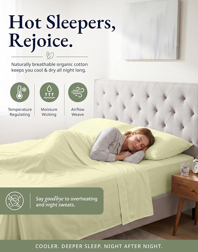 LANE LINEN Full Fitted Sheet, 100% Organic Cotton, 3-Piece Set (1 Fitted Sheet,2 Pillowcases), Percale Weave, Bed Bottom Sheet, Ultra Soft, Fits Mattress Upto 15" Deep - Vanilla(No Flat Sheet)