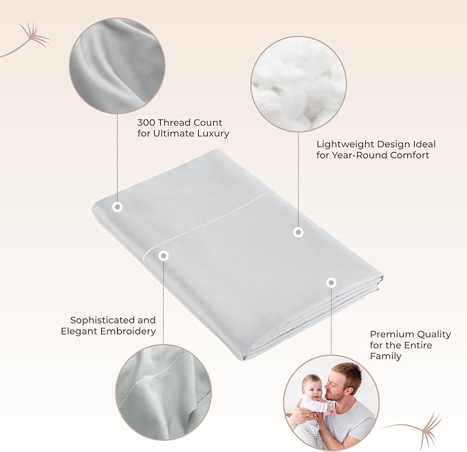 Certified Organic Twin Flat Sheet Only - 100% Organic Cotton Top Sheet with Luxurious Soft and Breathable 300 Thread Count Sateen Weave Finish - GOTS & Fairtrade Certified (Shore, Twin)