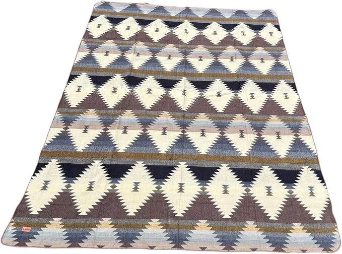Alpaca Wool Blanket, King Size 100 x 83, Reversible 2 in 1, Thick and Ultra Soft, Hypoallergenic, Non-Itchy, Handmade in Ecuador. Premium Alpaca Wool Thtow Blanket for Cozy Comfort.(Blue and Brown)