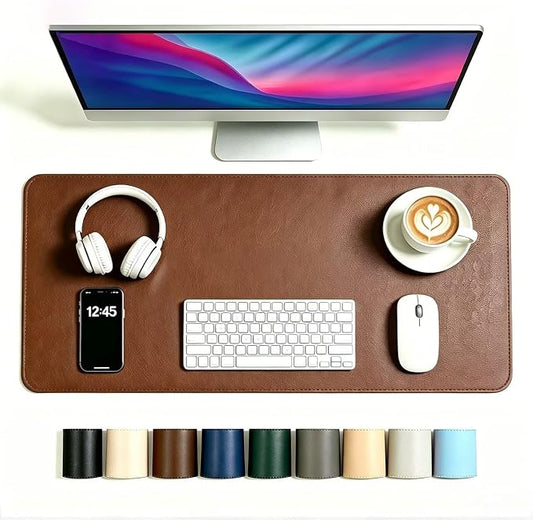 Large Desk Mat 30.5" x 57", PU Leather Table Pad, Non-Slip Waterproof Mouse Mat for Office, Home (Brown)