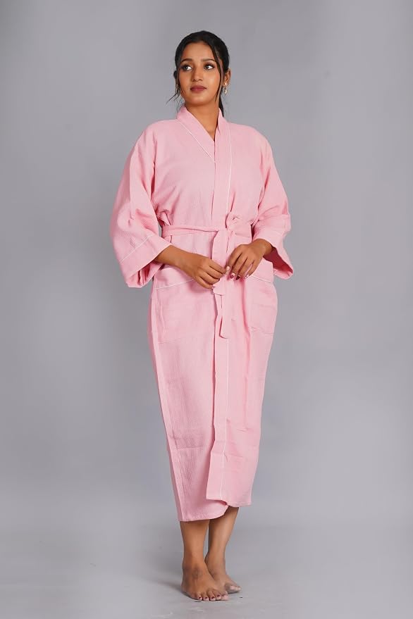 COTSILER Cotton Waffle Bathrobe for Women – Lightweight Spa Robe with Belt & Front Pockets
