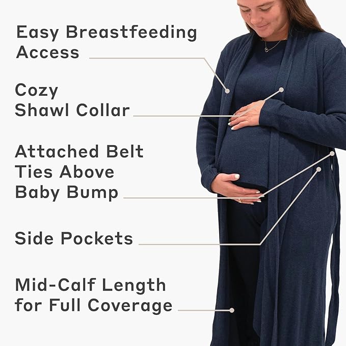 monica + andy Women's Robe, 100% Organic Women's Clothing for Labor & Delivery, Maternity Clothes, Postpartum Nightgown