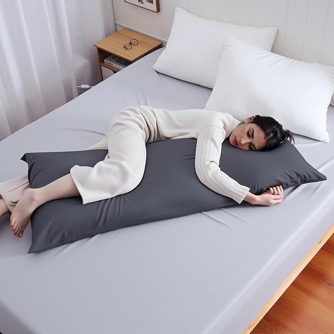 Body Cooling Pillow Case,Viscose Derived from Bamboo Long Pillow Protectors, 400 TC Soft Silky Breathable Summer Body Pillowcases with Zipper Hidden (Body Dark Grey)