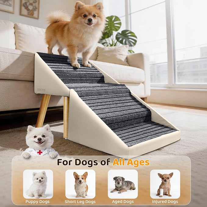 Dog Stairs for Small Medium Large Dogs, Cats, Puppies, Seniors & Injured Pets, 17" H 4-Step Foldable 2-in-1 Solid Wood Pet Steps & Split Ottoman, Non-Slip Dog Ramp for Couch Sofa Low Bed, Holds 250LBS