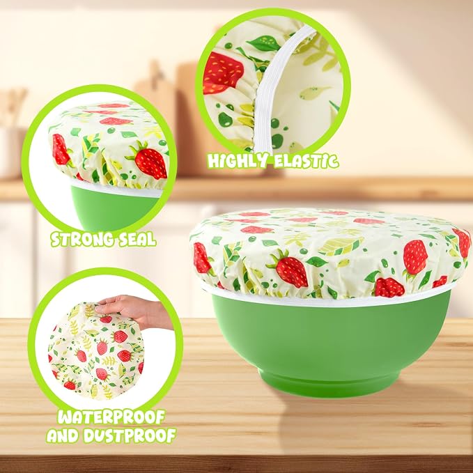 4-Pack Reusable Beeswax Bowl Covers with Fruit Pattern, 6/8/10/12 Inch Elastic Cotton Food Storage Covers for Bread Proofing, Sourdough Dough, Kitchen Containers & Food Storage