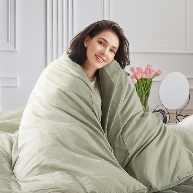 NEXHOME PRO Queen Duvet Cover Set – 100% Certified Organic Cotton with Washed Feel & Linen-Like Texture, Comfortable & Breathable, Home Bedding Set Sage Green (No Comforter)