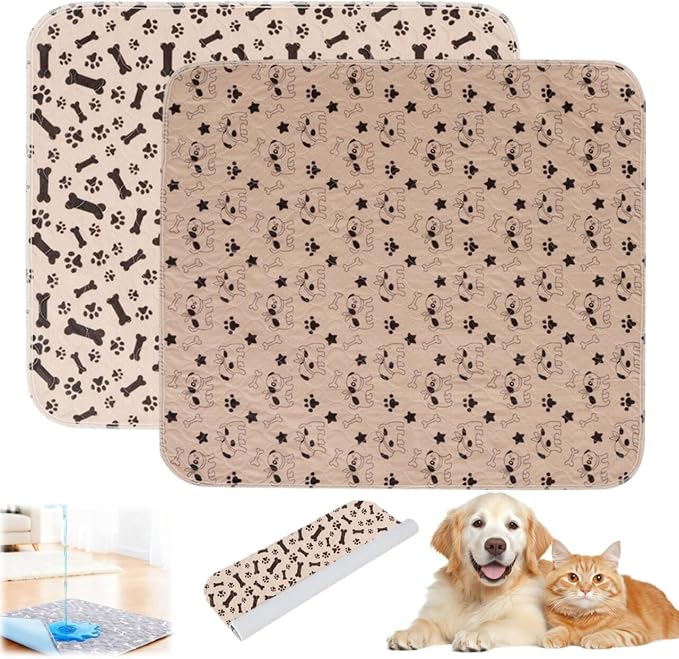 Puppy Pads with Pheromones,Washable Puppy Pee Pads for Dogs,Reusable Puppy Pads Washable for Dogs & Cats, Washable,Durable Leak-Proof & Anti-Slip Pet Training Pads for Home & Trave(Brown-1+Brown-2,M)