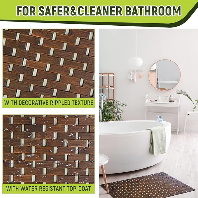 Gazechimp Bamboo Wood Bath Mat, Bathroom Mat, Bathmat Kitchen Rugs for Bathtub, Sauna and Shower, Brown