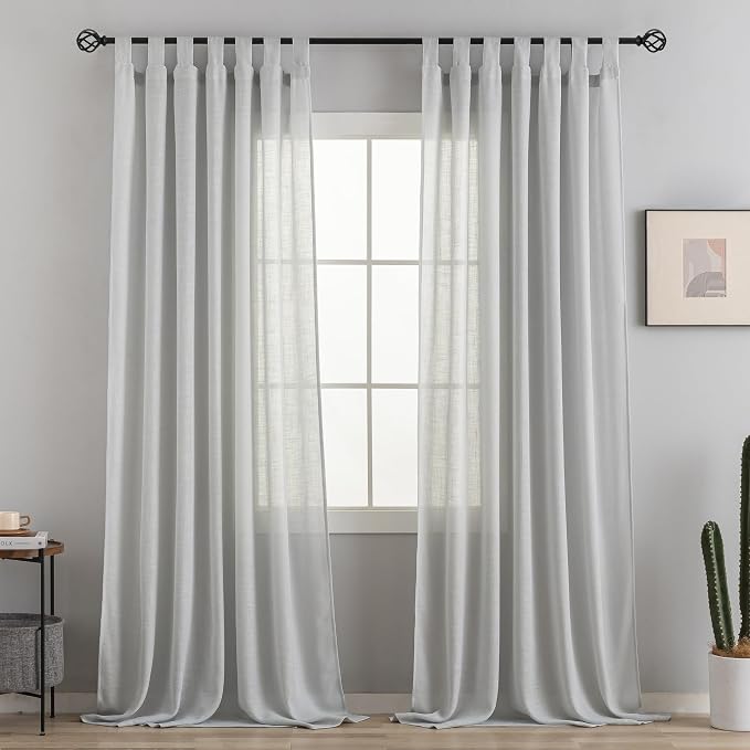 Linen Semi Sheer Curtains Tab Top Light Filtering Elegant Curtains & Drapes for Bedroom (Light Grey, 52" W x 84" L, Pack of 2)