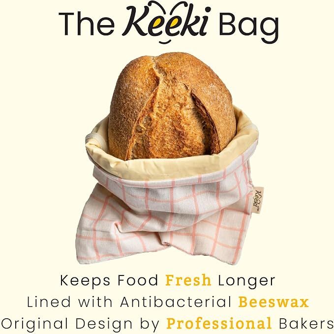 Keeki Reusable Beeswax Lined Bread Bag Bundle – 2-Pack Set Includes Standard Yellow Bag & Extra Long Blue Baguette Bag – Food Storage for Sourdough, Boules & Long Loaves