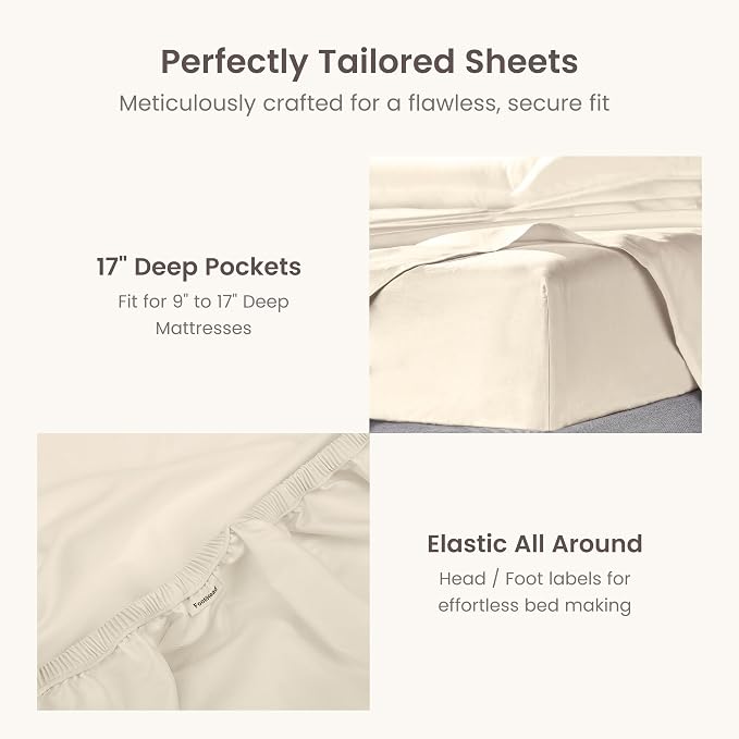BIOWEAVES 100% Organic Cotton Sheets, 300 Thread Count 3-Piece GOTS Certified Bed Sheet Set Fits Mattress Upto 17" Deep Pocket, Soft & Silky Sateen Weave (Twin, Undyed Natural)