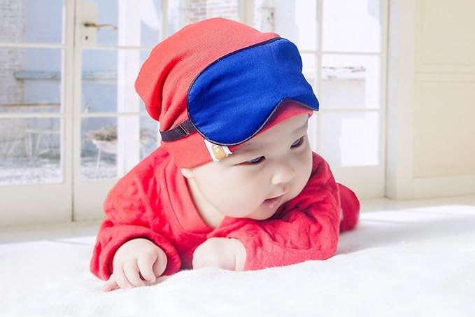 100% Natural Silk Sleep Eye Mask Kids, Cute Night Sleeping Mask with Adjustable Elastic Strap for Newborn (Baby Blue Small)