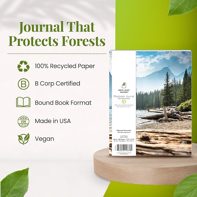 Photoreal Journal, 100% Recycled, Majestic Mountain, 9.75" x 7.75", 192 Pages Lined, Perfect Bound, FSC Certified, Made in USA