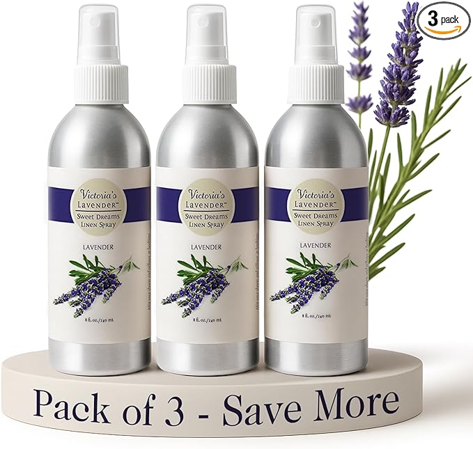 Victoria's Lavender Linen Spray - Aromatherapy Pillow Mist & Linen Spray for Bedding, Soothing Lavender Essential Oil Pure Blend for Bed & Pillows, Relaxing, Handmade in the USA - 3 Pack, 8 oz