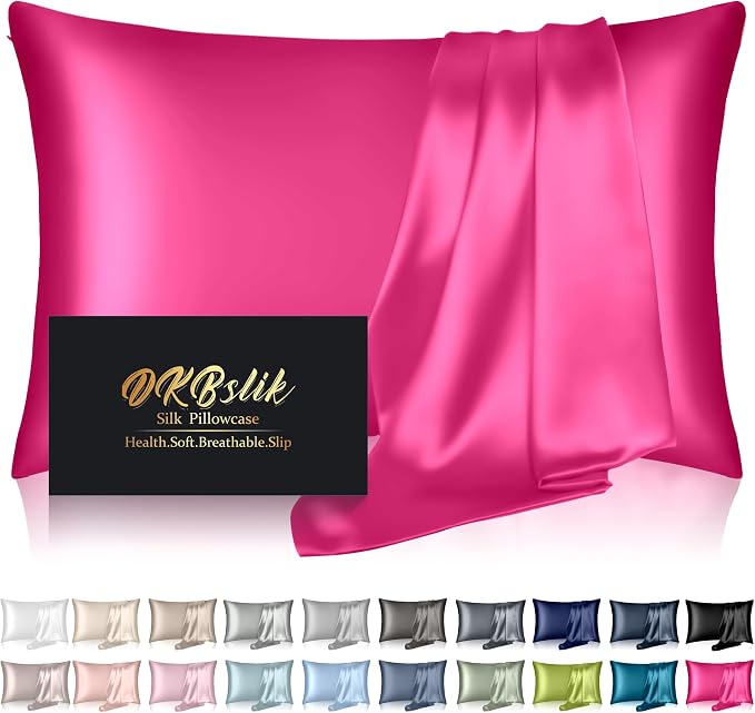 Silk Pillowcase for Hair and Skin, Mulberry Silk Pillow Cases Queen Size, Anti Acne Cooling Beauty Sleep Both Sides Natural Silk Satin Pillowcases with Hidden Zipper, Gifts for Women Men, Hot Pink