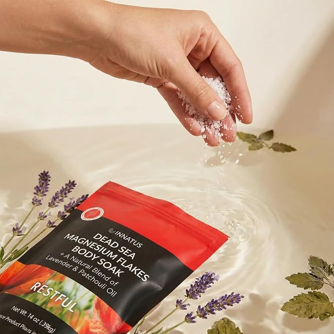 Pure Dead Sea Magnesium Flakes Restful Soak – Relaxing & Replenishing 14oz Bath Soak –Infused with Natural Oils for Deep Sleep & Muscle Relief Lavender