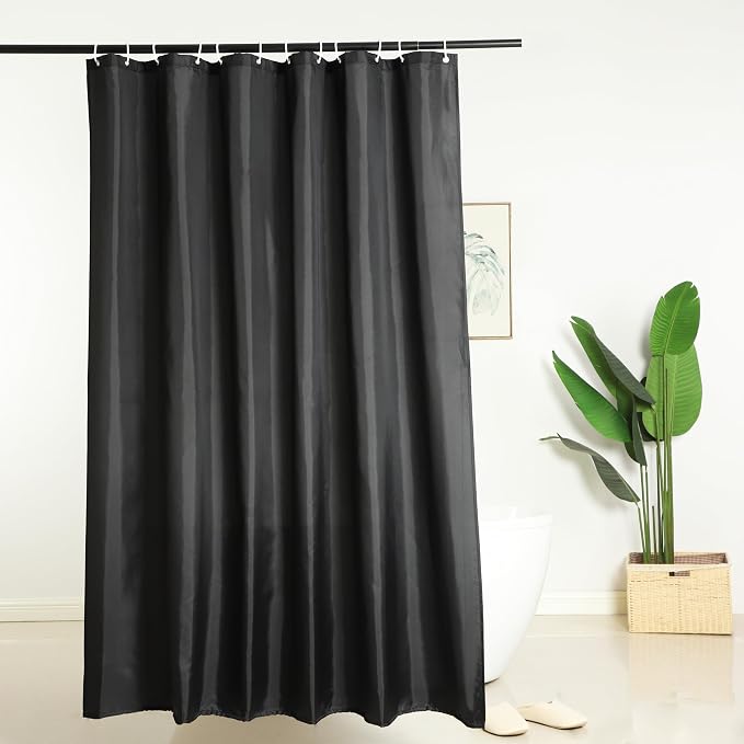Fabric Black Shower Curtain Liner, Washable Light Weight Cloth Shower Curtains Bathroom with Bottom Weight, Water Repellent, 72x72 inch