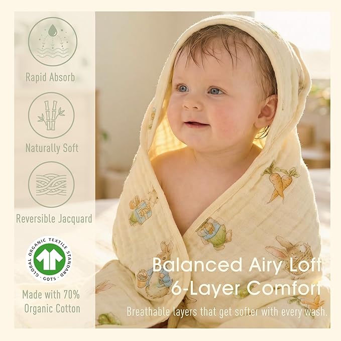 Ultra-Soft Muslin Baby Towel - 32 x 32 Inches, Ideal for Bath & Beach, Suitable for Both Boys & Girls from Newborns to Toddlers