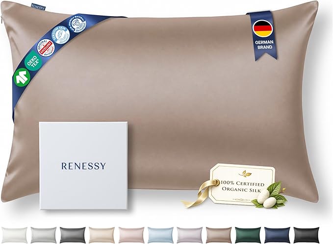 Premium Silk Pillowcase 100% Organic Mulberry Silk, 22 Momme, Grade 6A - Oeko-Tex Certified in Germany - Luxury for Hair & Skin, 1 Piece (King, Warm Taupe)