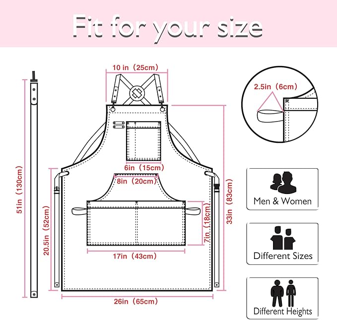 5 Pack Kitchen Apron, Work Apron, Canvas, Multiple Pockets, Gardening, Painting, BBQ, Artist, Carpenter, Sizes M to XXL, Pink