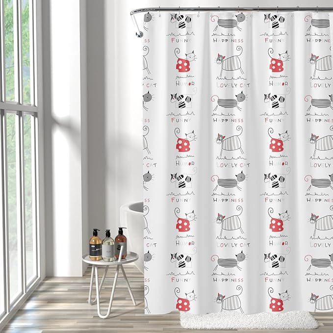 Plastic Shower Liner - Premium PEVA 4G Shower Curtain Liner with Rustproof Grommets and 3 Weighted Magnets, Waterproof Shower Curtains for Bathroom (Cat)
