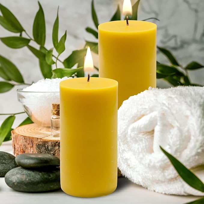 100% Pure Beeswax Candle – Long Lasting Burn – Non-Toxic & Hypoallergenic – Natural Honey Aroma – Handcrafted – Sustainably Sourced – Alternative Imagination – 3x6 Inch – Natural Yellow – 2 Pack