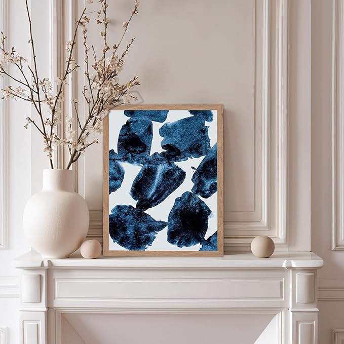 Monem Art Blue Abstract Watercolor Texture Print - Minimalist Modern Art Poster - Wall Decor for Living Room, Bedroom or Office - 12x16 Beige Framed Wall Art by Mareike Bohmer