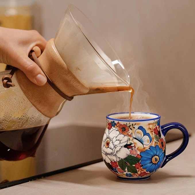 ALMA 12oz Handpainted Ceramic Tea Mugs | Microwave & Dishwasher Safe, Polish Pottery Alternative, Kitchen Cabinet Winter Home Decor, For Home Aesthetic Lovers & Wife