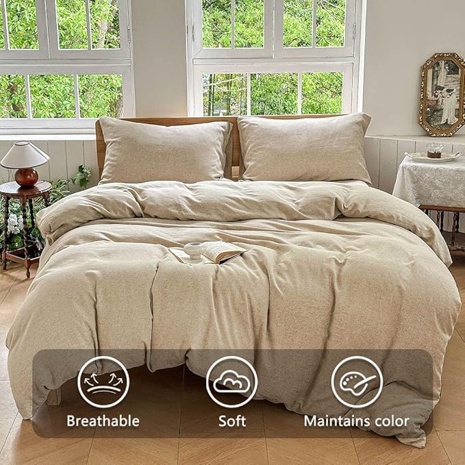 100% French Flax Linen Duvet Cover Set Full, 3-Piece Soft Breathable Cooling Bedding for Hot Sleepers, Natural Washed Linen with Zipper Closure & 8 Corner Ties (Full, Natural Linen)
