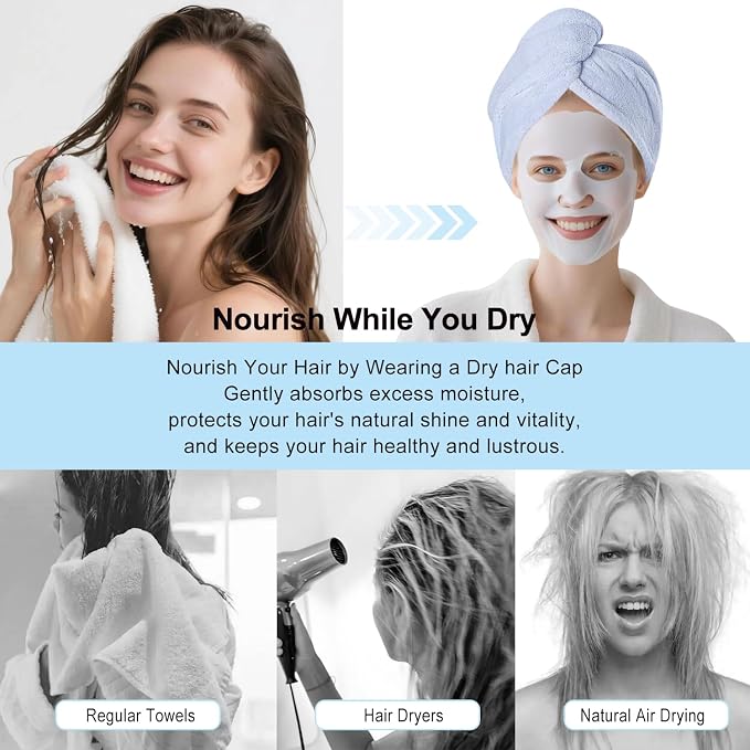 1 Pack Single Layer Light Blue Microfiber Hair Drying Towel Wrap for Women, Hair Turbans Towel for Wet Hair,Turbie Twist Hair Towels (Light Blue Color - Single Layer)