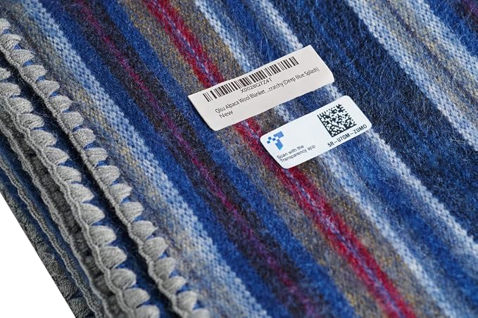 QISU Alpaca Wool Blanket Throw | Large, Beautiful, Warm, Variegated | 85 x 65 inches | Ultra-Soft, Hypoallergenic and Breathable | Non-Itchy or Scratchy (Deep Blue Splash)
