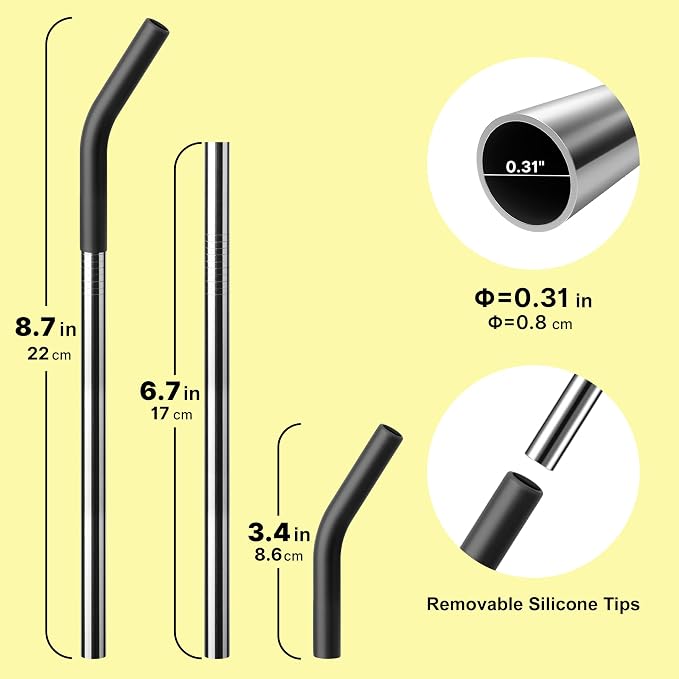 Replacement Straw Fit for 6 oz, 8 oz, 10 oz, 12 oz Tumbler-4-Pack Tumbler Straws Short Stainless Steel Straws with Silicone Tips, BPA Free