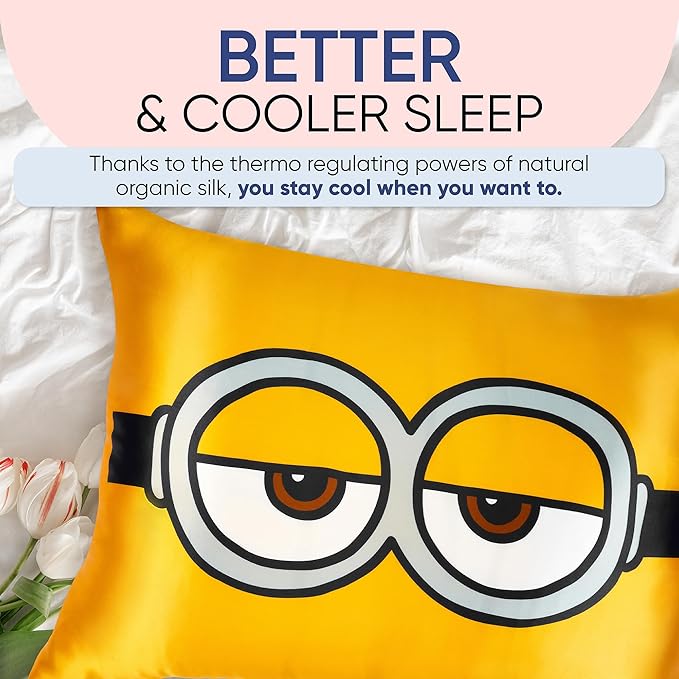 Blissy Silk Pillowcase - 100% Pure Mulberry Silk - 22 Momme 6A High-Grade Fibers - Silk Pillow Cover for Hair & Skin - Regular, Queen & King (Minion, 20" x 30" (Pack of 1))