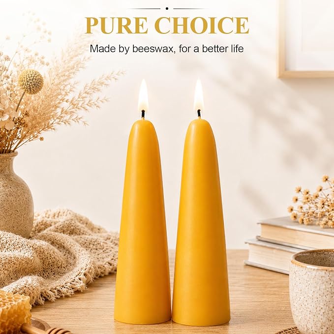 10 Pack Natural Beeswax Taper Candles, 1.3×4.3 Inch Bees Wax 7.5 Hours Long Burning Time, Eco-Friendly Non-Toxic Smokeless Handmade 100% Pure Beeswax, for Home Decor, Meditation, Relaxation & Gifts