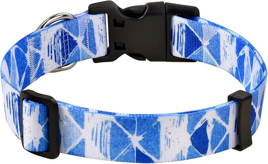 MarukoPet Dog Collar, Adjustable for Small Medium Large Dogs Puppy, Cute Design with Bohemia Floral Tribal Geometric Patterns Boys Girls Dog Collar(Blue Triangle-L)