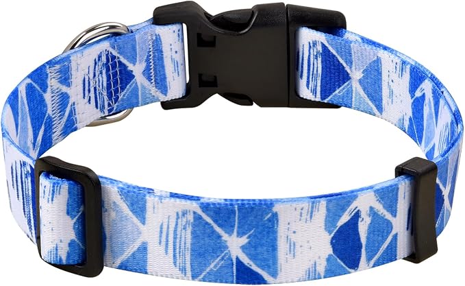 MarukoPet Dog Collar, Adjustable for Small Medium Large Dogs Puppy, Cute Design with Bohemia Floral Tribal Geometric Patterns Boys Girls Dog Collar(Blue Triangle-XS)