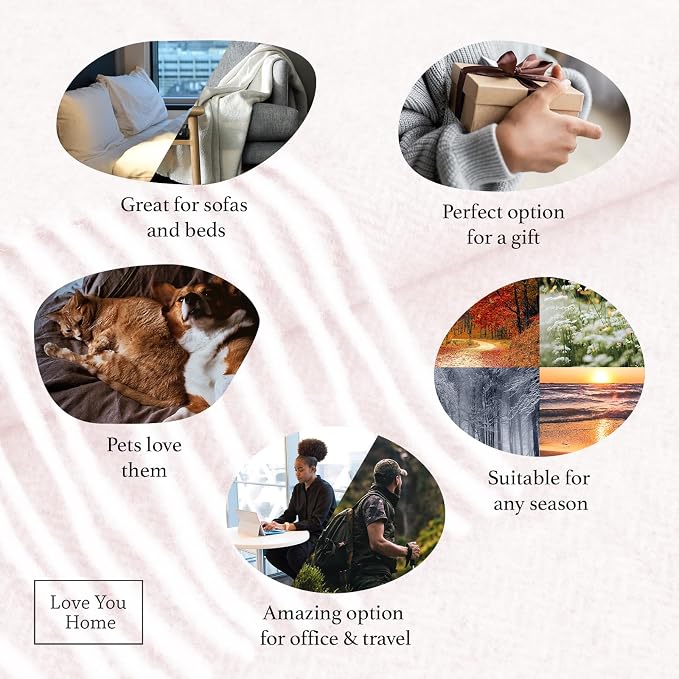 LYHome Cashmere Blanket with Merino - Luxury Wool Throw Soft Cozy and Warm, Decorative Throws Couch Bed Sofa, Warmest Blankets for Travel Camping & Cold Weather (55x79 | Pink with White Herringbone)