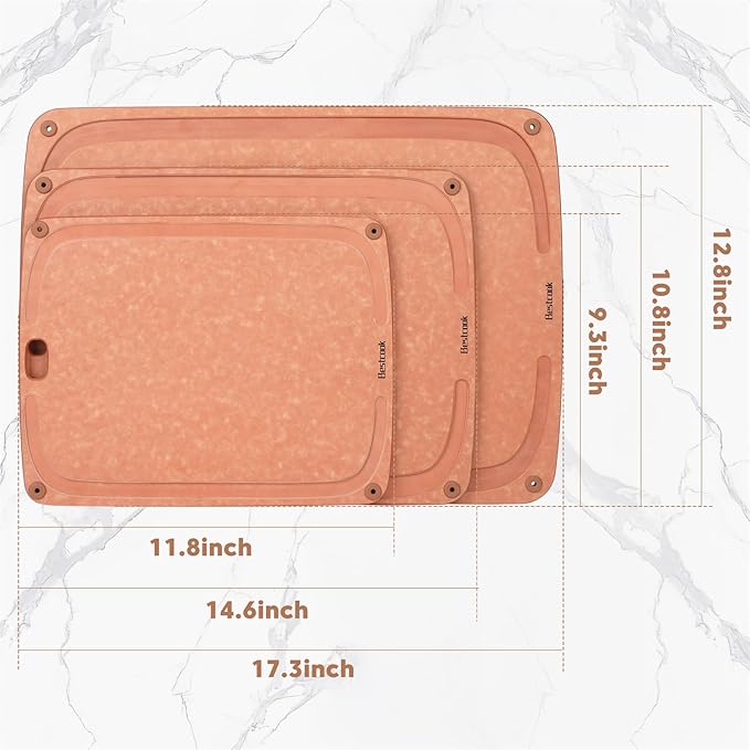 Wood Fiber Cutting Board for Kitchen - Premium Wood Fiber Cutting Board with Juice Groove and Non-slip Feet, Dishwasher Safe, Knife-Friendly Chopping Board for Meat, Bread, Fruit, 17.3”x12.8”, Wooden