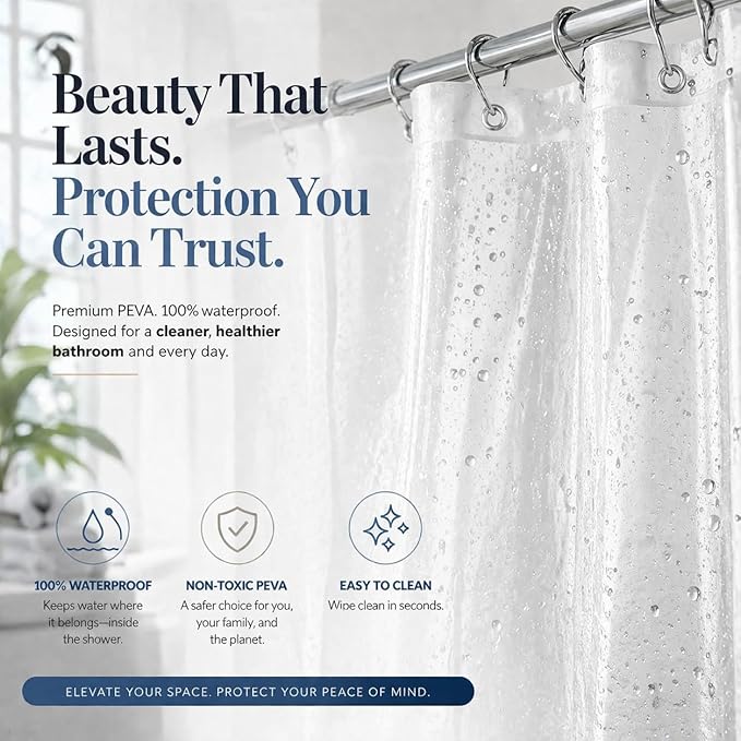 EHZNZIE Crystal Clear Shower Curtain Liner 72x96, PEVA Waterproof Bath Curtain, No Chemical Smell, 3 Weighted Magnets, Durable with Rustproof Metal Grommets