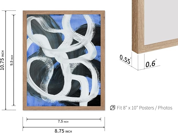 Monem Art Bold Blue Brushstroke Abstract Print - Modern Textured Line Art Poster - Wall Decor for Living Room, Bedroom or Office - 8x10 Beige Framed Wall Art by Mareike Bohmer