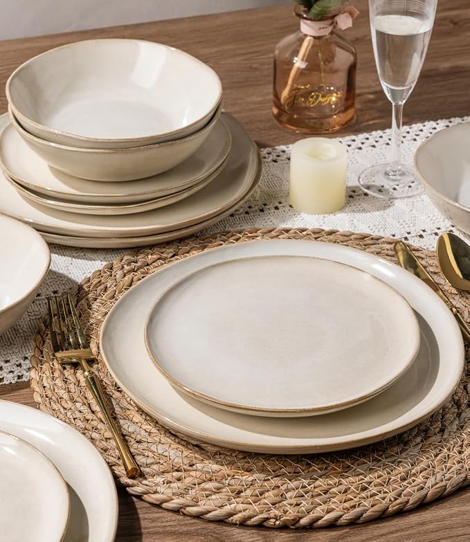 AmorArc Ceramic Dinnerware Sets,Handmade Reactive Glaze Stoneware Plates and Bowls Sets,Highly Scratch Resistant | Dishwasher & Microwave Safe Dishes Set,Service for 4 (12pc)