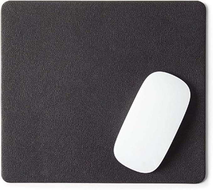 Leatherology Premium Black Modern Mouse Pad – Full Grain Leather Desk Pad with Microsuede Base & Slim Travel Design