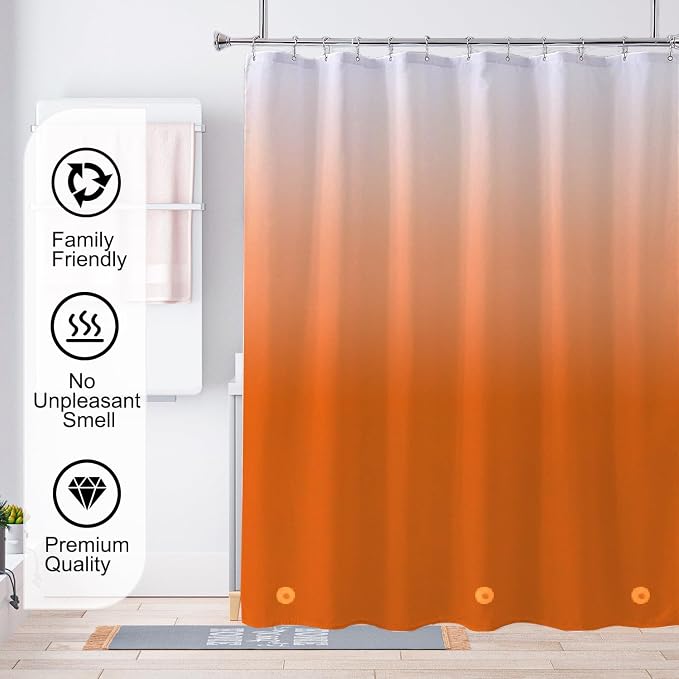 TIKABC Shower Curtain Liner, 4G PEVA Shower Liner, Plastic Waterproof Shower Curtains, with Grommet Holes and 3 Magnetic Weights(Gradient Orange)