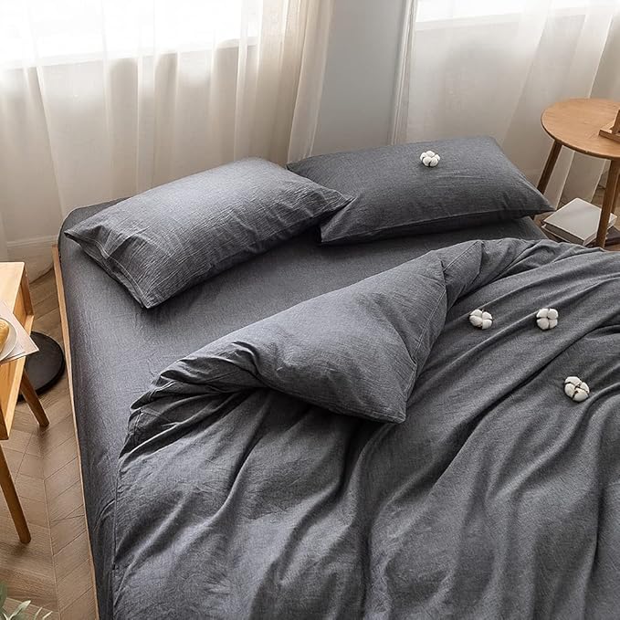 FACE TWO FACE Bedding Duvet Cover Set100% Washed Cotton Duvet Cover Linen Like Textured Breathable Durable Soft Comfy (King, Gray)