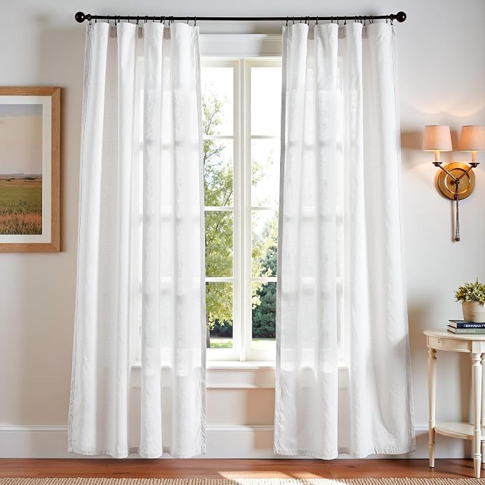 jinchan Linen Blend Curtains 90 inch Length 2 Panels for Bedroom Living Room, Light Filtering 50 inch Wide Farmhouse Drapes with Rod Pocket Back Tab(50W x 90L, Off White)